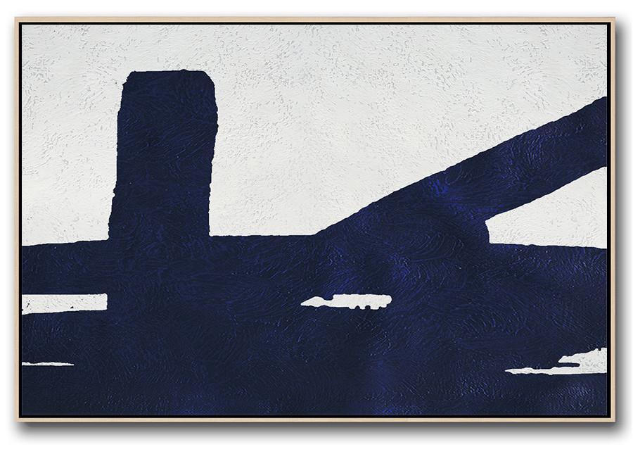 Horizontal Navy Painting Abstract Minimalist Art On Canvas - Cheap Canvas Wall Decor Large